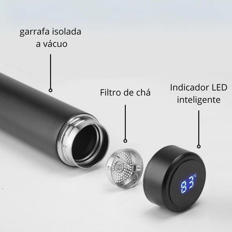 Garrafa térmica a vácuo de 500 ml com medidor de temperatura, display digital, garrafa de água com suporte para chá, à prova de vazamento