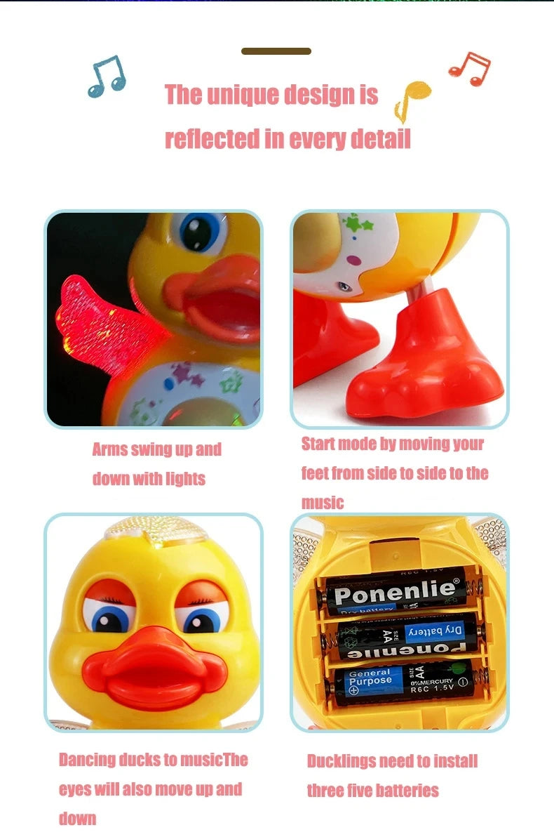 Electric Dancing Duck Funny Blink Eyes Flashing Light Shake The Body Cute Musical Cartoon Animal Educational Toy Children Gift