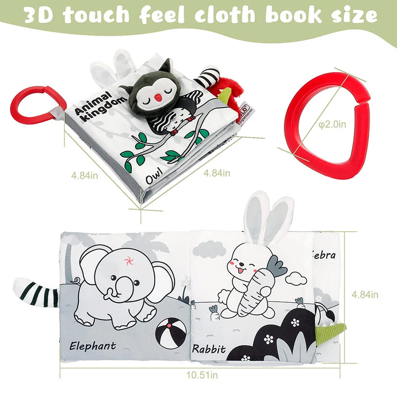 Soft Baby Books 3D Touch Feel High Contrast Cloth Book Sensory Early Learning Stroller Toys for Infant Toddler Toy 0-12 Months