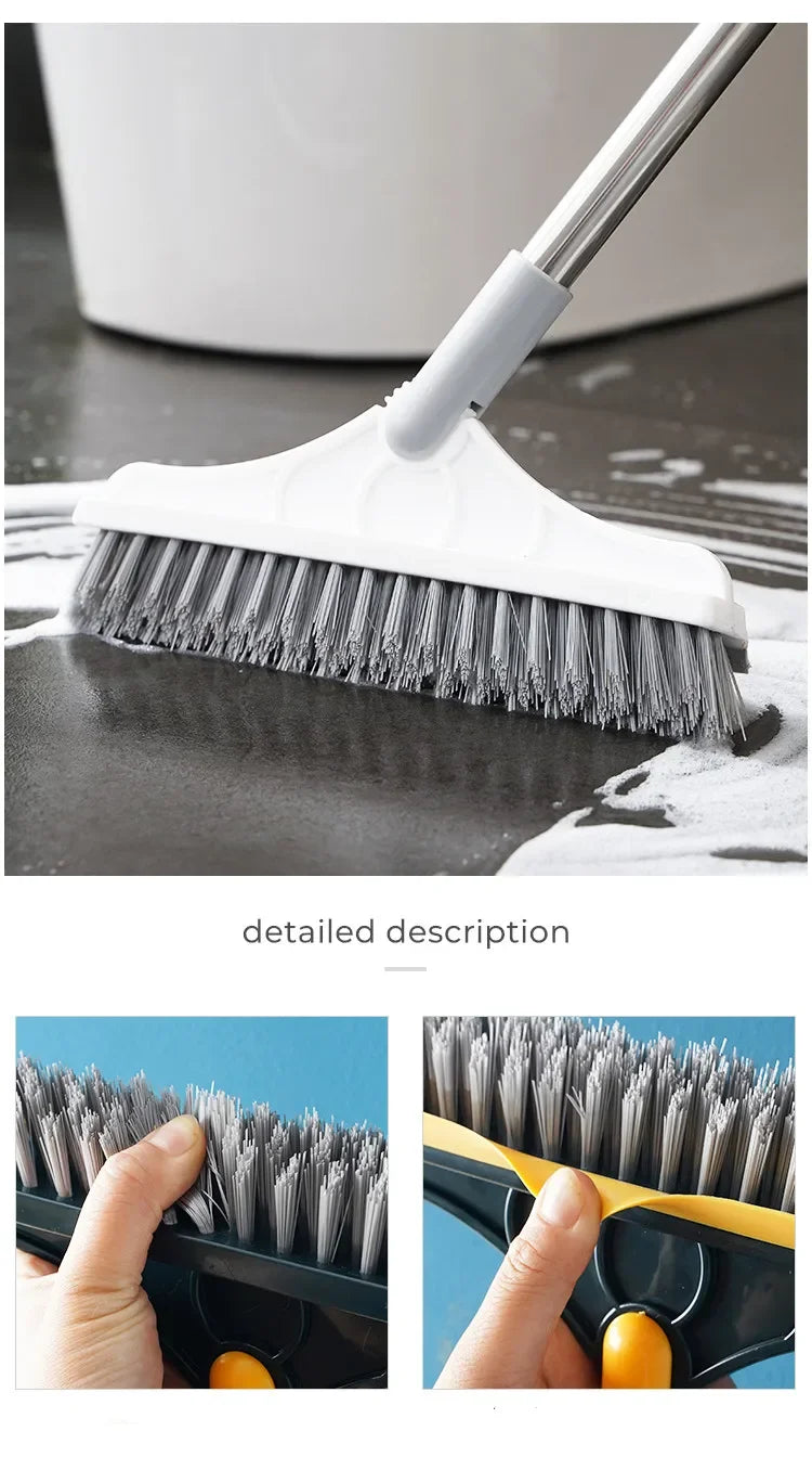 Rotating Floor Scrub Brush Long Handle Windows Squeegee Stiff Bristle Broom Mop 2In1 for Bathroom Kitchen Floor Crevice Cleaning