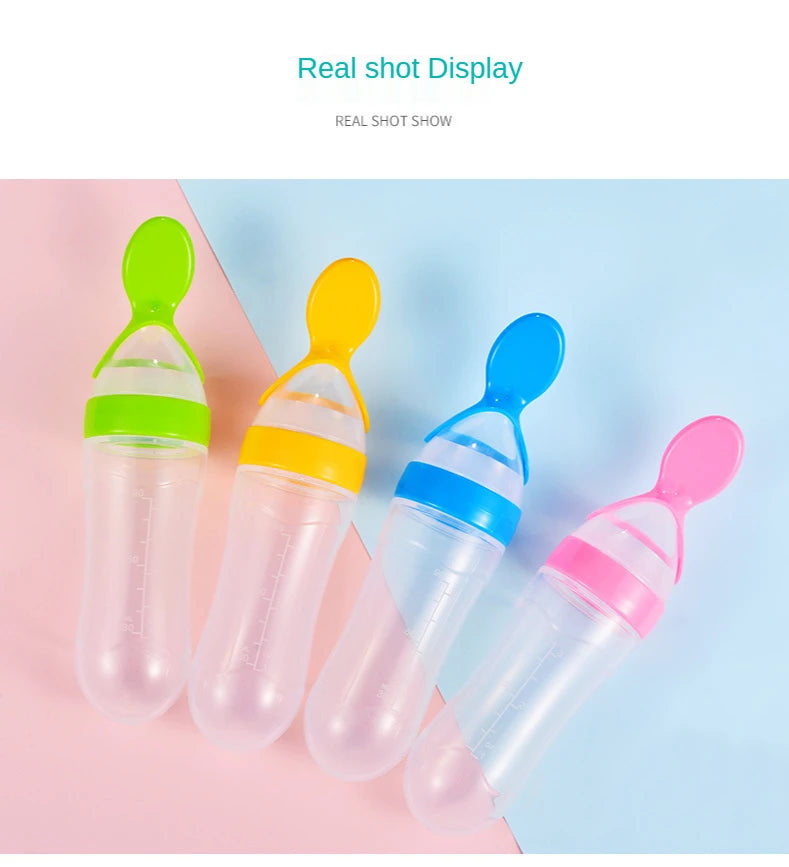 90ML Safe Newborn Baby Feeding Bottle Toddler Silicone Squeeze Feeding Spoon Milk Bottle Training Feeder Food Supplement Tools