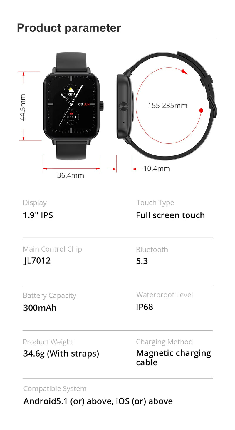 COLMI P81 Voice Calling Smart Watch Ultra 1.9 inch Screen 24H Health Monitor 100+ Sports Modes, Bluetooth Smartwatch Men Women