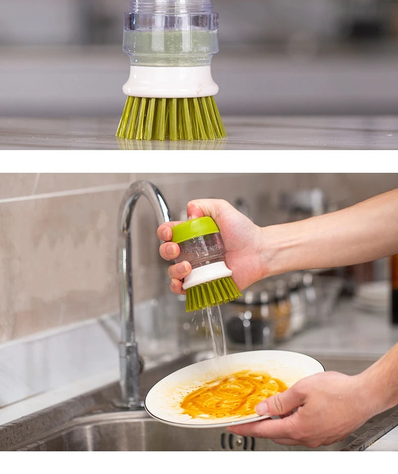 Dish Brush With Soap Dispenser Multi Use Soap Dispensing Scrub Brush For Household Universal Kitchen Dish Palm Brush With Tary