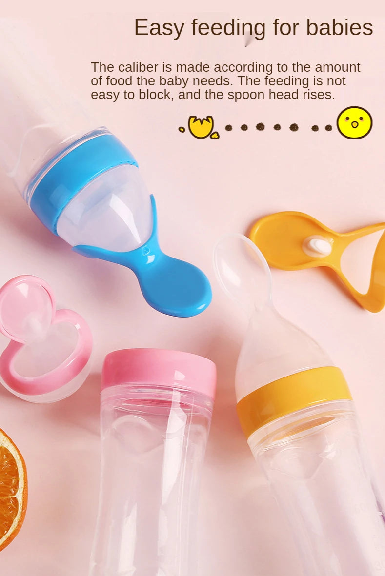 90ML Safe Newborn Baby Feeding Bottle Toddler Silicone Squeeze Feeding Spoon Milk Bottle Training Feeder Food Supplement Tools