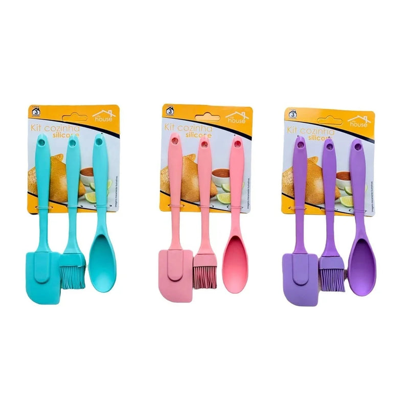 Kit 3 Peças Colher E Pincel Espátula De Silicone Culinário