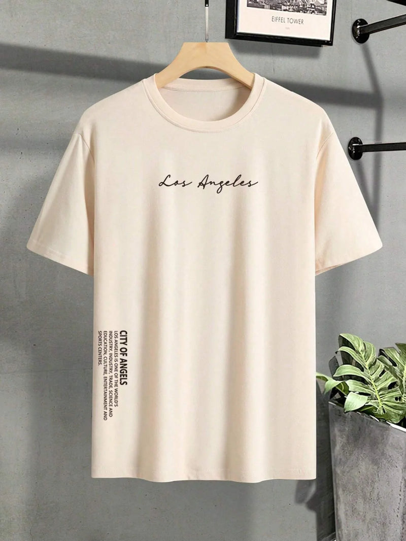 Los Angeles City Of Angels Letter Graphic T-Shirts Men Breathable Tees Summer Cotton Tshirt Hip Hop Loose Oversized T-Shirt