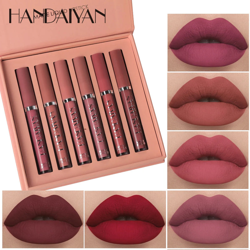 HANDAIYAN Set of 6 NonStick Cup Liquid lipstick , Long-Lasting Lip Gloss Gift Box – Matte Finish Lip Gloss, Resistant to Fading