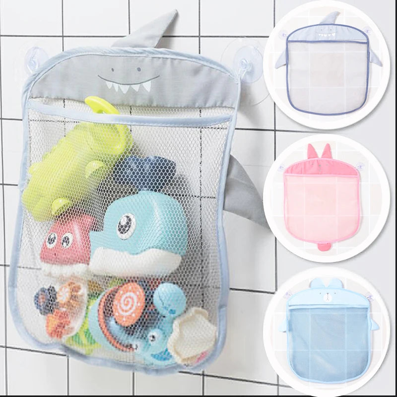 Baby Bathroom Mesh Bag Sucker Organizer For Children Bath Toys Kid Basket Cartoon Animal Shapes Cloth Sand Toys Storage Net Bag