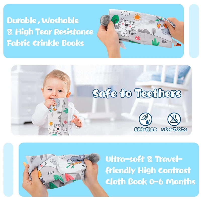 Soft Baby Books 3D Touch Feel High Contrast Cloth Book Sensory Early Learning Stroller Toys for Infant Toddler Toy 0-12 Months