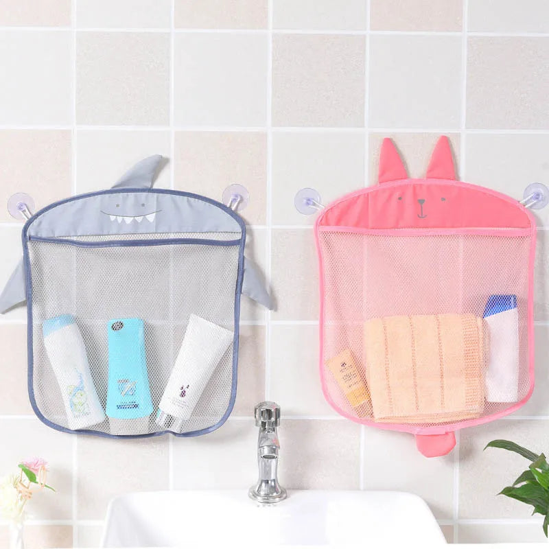 Baby Bathroom Mesh Bag Sucker Organizer For Children Bath Toys Kid Basket Cartoon Animal Shapes Cloth Sand Toys Storage Net Bag