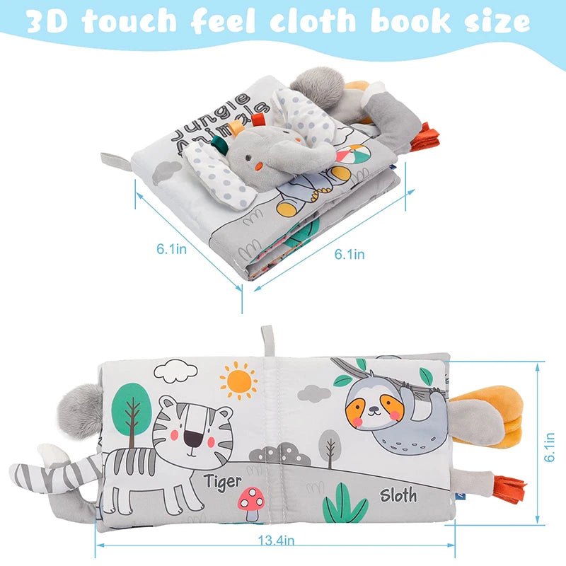 Soft Baby Books 3D Touch Feel High Contrast Cloth Book Sensory Early Learning Stroller Toys for Infant Toddler Toy 0-12 Months