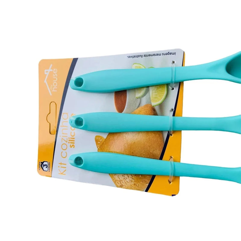 Kit 3 Peças Colher E Pincel Espátula De Silicone Culinário