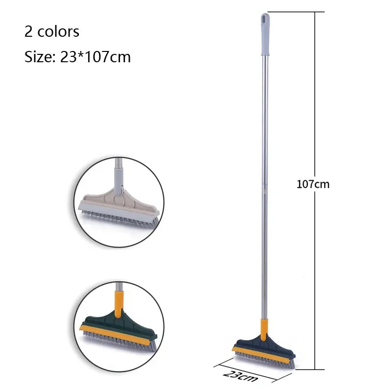 Rotating Floor Scrub Brush Long Handle Windows Squeegee Stiff Bristle Broom Mop 2In1 for Bathroom Kitchen Floor Crevice Cleaning