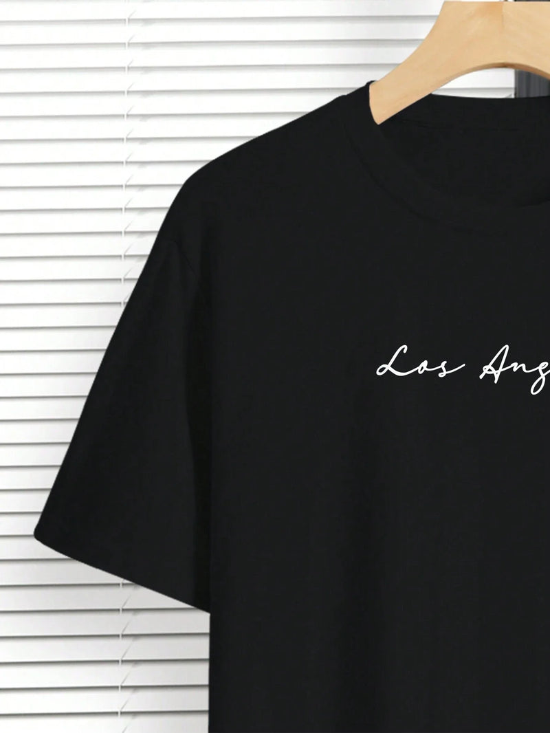 Los Angeles City Of Angels Letter Graphic T-Shirts Men Breathable Tees Summer Cotton Tshirt Hip Hop Loose Oversized T-Shirt